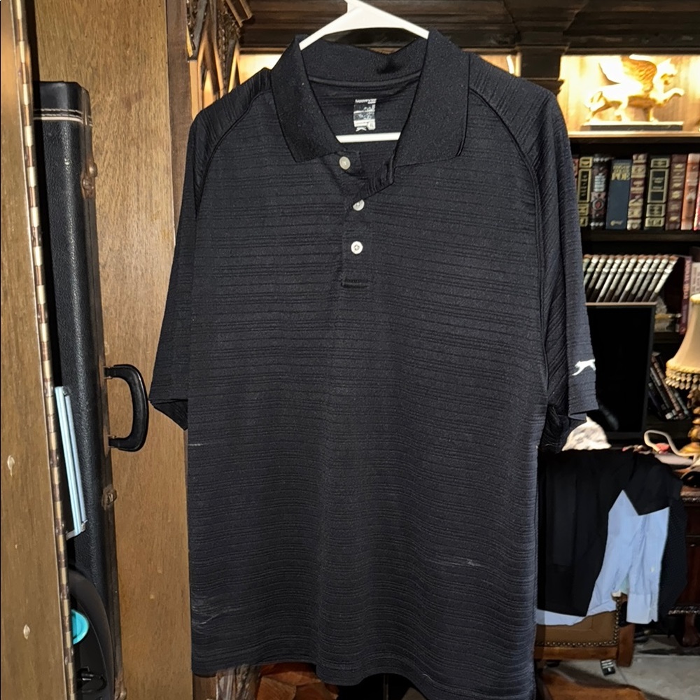 Slazenger Black Polo Shirt with Textured Fabric